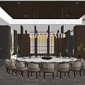Elegant Restaurant Interior With Round Table Chairs Hanging Lights Wooden Ceiling And Green Plants
