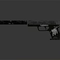 Black Gray Tactical Pistol With Engraved Spider Patterns On Metal Grip