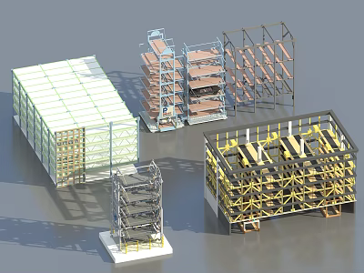Industrial Metal Frame Structures Including Multi Tier Racks And Grid Models 3d model