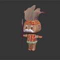 Cartoon Tribal Character Wearing Feather Headdress Holding Spear In Red Golden Patterned Outfit With Mustache