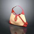 Stylish Beige And Red Handbag With Golden Double G Logo Design