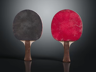Vintage Table Tennis Rackets With Black And Red Rubber Surfaces And Wooden Handles For Sports 3d model