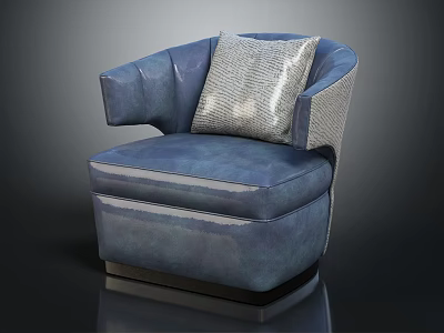 Modern Blue Accent Chair With Gray Pillow Leather Upholstery And Curved Backrest 3d model