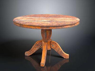 Vintage Wooden Round Table With Distressed Surface And Carved Tripod Base 3d model