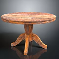 Vintage Wooden Round Table With Distressed Surface And Carved Tripod Base