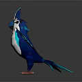 Cartoon Style 3D Model Parrot With Blue And White Feathers Spread Wings And Orange Claws