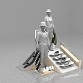 Modern Retail Display With Mannequins Clothing Shoes Skateboards And Hanging Apparel