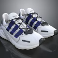 White Mesh Sports Sneakers With Blue Stripes And Black Toe Caps