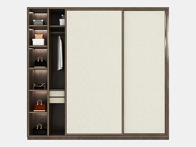 Modern Sliding Door Wardrobe Interior With Storage Shelves And Hanging Rods 3d model