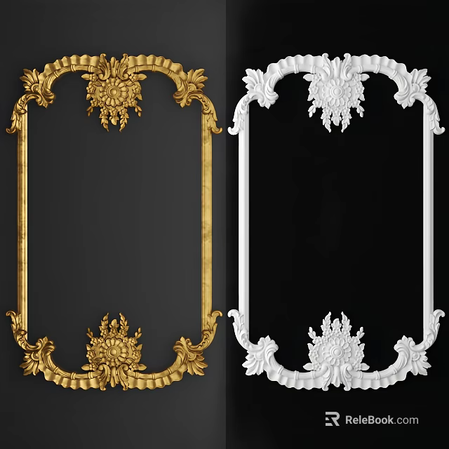 Ornate Decorative Lines in Gold and White Frames with Intricate Patterns 3d model