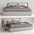 Modern Double Bed Design With Beige Headboard Gray Bedding And Soft Pillows 3d model