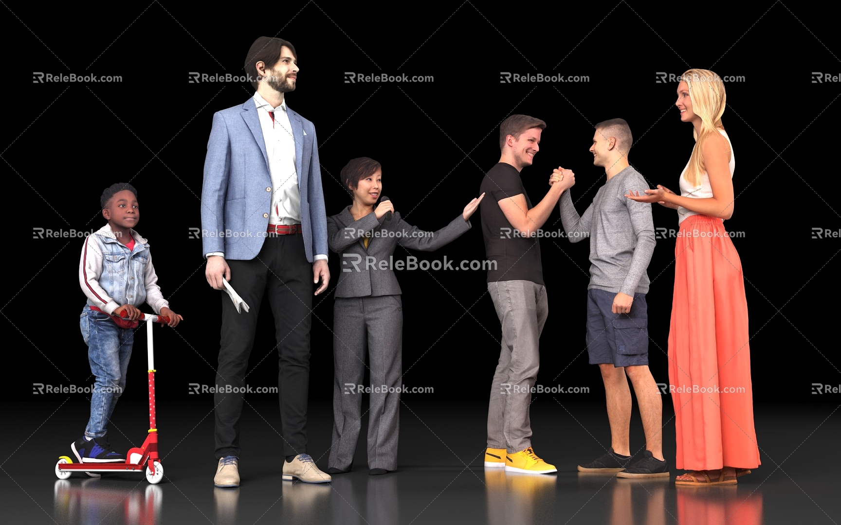 dress red skirt suit men men men women multi host skateboard boy say hello fuels model passerby atmosphere 3d model