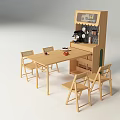 Simple Wooden Sideboard With Glass Shelves Dining Table Chairs And Coffee Machine Setup