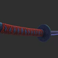 Traditional Samurai Sword With Red And Blue Wrapped Handle Decorative Scabbard And Intricate Design