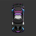 Custom Racing Car With Iridescent Purple Blue Paint Rear Spoiler And Colorful Alloy Wheels