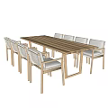 Rectangular Light Wood Dining Table With Six White Cushioned Chairs Set 3d model