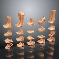 Fashionable Copper Colored Shoes With Various Styles Including Boots Heels And Flats