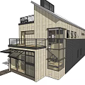 Modern Detached Villa With Wooden Exterior Balconies And Multi Story Structure