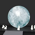 Large Blue Moon Decoration With White Rabbit Silhouettes On 3d model