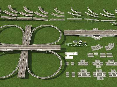 Detailed Highway Interchange Model Featuring Loop Ramps Overpass Structures And Road Segments 3d model