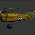 Vintage Biplane Model With Green Yellow Brown Camouflage Paint And Black Crosses On Wings