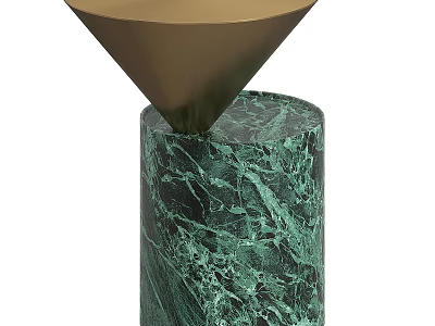 Modern Coffee Table Design with Green Marble Base and Gold Cone Top 3d model
