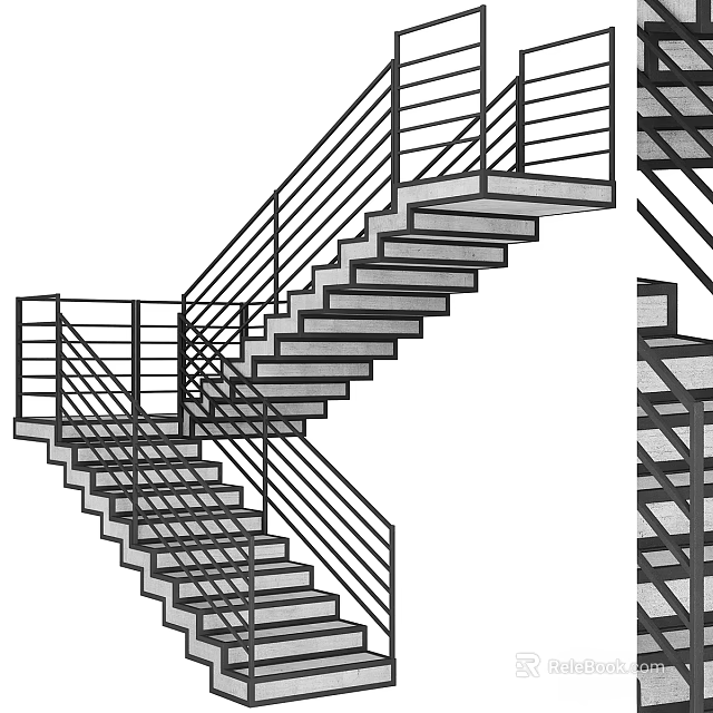 Modern Staircase Design With Metal Railings And Steps For Interior 3d model 