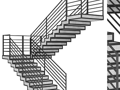 Modern Staircase Design With Metal Railings And Steps For Interior 3d model