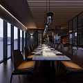 Elegant Restaurant Interior With Wooden Ceiling Stone Walls Bookshelves And Bar Counter