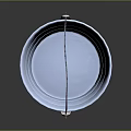 Silver Metal Household Bucket With Black Handle And Blue Liquid Inside