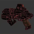 Futuristic Black Pistol Featuring Red Dot Sight And Wooden Grip Details