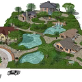 Multiple Detached Villas Community With Greenery Ponds Winding Paths And Parking Area