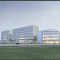 Modern Office Buildings With Glass Facades And Landscaping In Urban Area