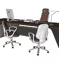 Modern Office Desk With Laptop Table Lamp White And Dark Office Chairs