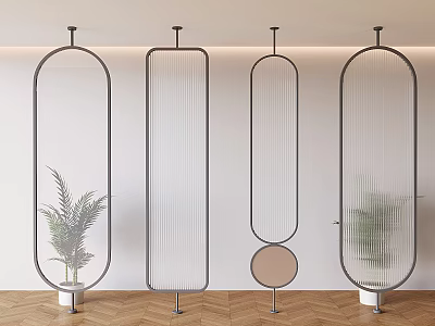Modern Metal Frame Room Dividers With Slatted Design And Indoor Plants On Wooden Floor 3d model
