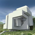 Modern Geometric White Vacation Home Building On Hillside With Ocean View And Open Terrace