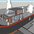 Elegant Red Brick Commercial Complex With Large Glass Windows And Entrance Steps On Street Side