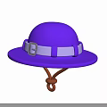 Purple Dome Shaped Wide Brim Hat With White Buckle And Brown String