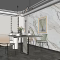 Elegant Modern Dining Room Interior With Marble Wall Pendant Light Dining Table And Chairs 3d model
