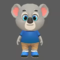 Adorable Gray Koala Game Movie Character with Pink Ears Blue Eyes Blue T-shirt Brown Shorts