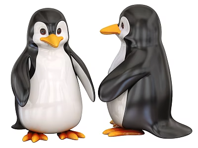 Two Black And White Penguins With Orange Beaks Standing Face To Face 3d model