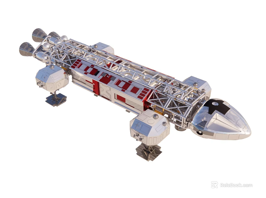 Intricate Spacecraft Model Featuring Metallic Frame Red Sections And Support Modules 3d model