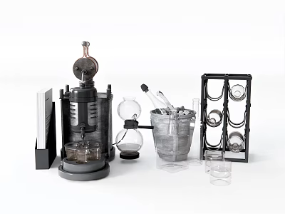 Commercial Bar Equipment With Coffee Machine Mixing Glasses Ice Bucket And Glass Rack 3d model