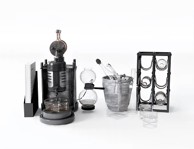 Commercial Bar Equipment With Coffee Machine Mixing Glasses Ice Bucket And Glass Rack 3d model