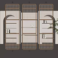 Modern Interior Room Divider With Wooden Frame Rattan Panels And Glass Inserts For Home Decoration