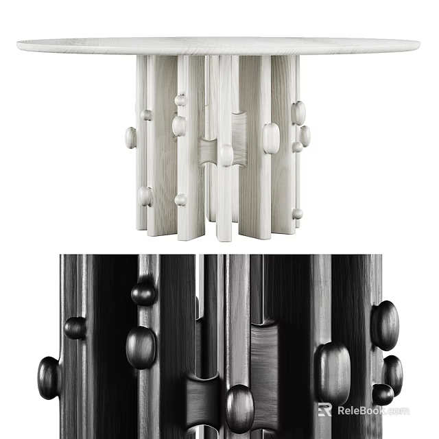 Contemporary Light And Dark Chandelier Over Modern Dining Table With Rectangular Bars And Circular Accents 3d model