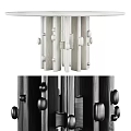Contemporary Light And Dark Chandelier Over Modern Dining Table With Rectangular Bars And Circular Accents 3d model