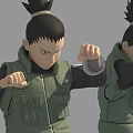 Game Anime Character With Green Vest Black Pants And Ponytail In Multiple Action Poses