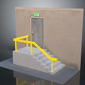 Restaurant Exit Door With Yellow Handrails Green Sign And Concrete Stairs