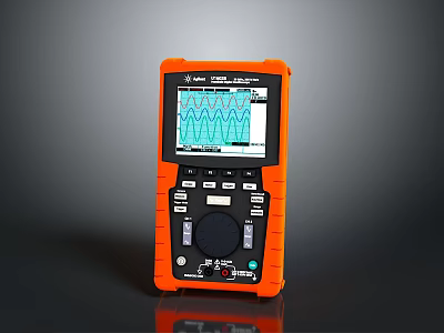 Orange Handheld Digital Multimeter With Display Screen Waveform Graph Buttons And Knob 3d model